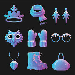 2d vector illustration icon, set of vibrant representing unique winter activities and sports
