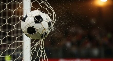 Soccer Ball Ripping Through Goal Net During Dynamic Football Game Action