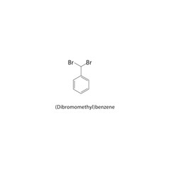 (Dibromomethyl)benzene skeletal structure. Halogenated aromatic compound schematic illustration. Simple diagram, chemical formula.