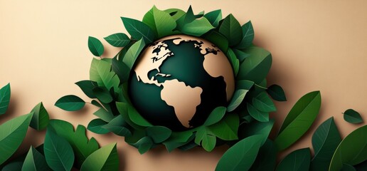 Green Paper World with Copy Space: Cute Earth Day and Environment style space