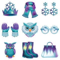 2d vector illustration icon, set of vibrant representing unique winter activities and sports
