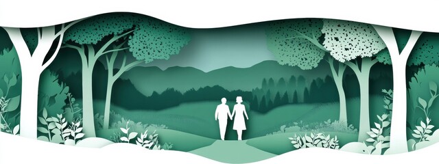 Serene Elderly Couple Strolling Through Picturesque Countryside Landscape Enjoying a Peaceful Walk in Idyllic