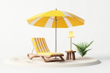 Summer-themed 3D chair and umbrella on a clean white backdrop for design Summer background