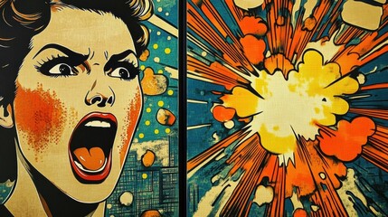 Vivid Pop Art Comic Strip Featuring Retro Panel Explosions and Colorful Bursts Vibrant
