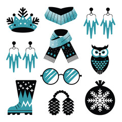 2d vector illustration icon, set of vibrant representing unique winter activities and sports
