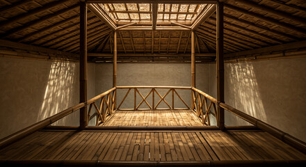Obraz premium Interior View of a Sustainable Bamboo Structure with Natural Light