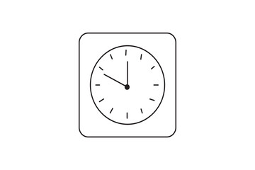 White background isolated round wall clock with hour, minute, and second hands