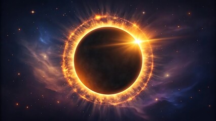 Fototapeta premium Spectacular solar eclipse with fiery corona and diamond ring effect in starry space