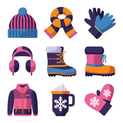 2d vector illustration icon, set of vibrant representing unique winter activities and sports
