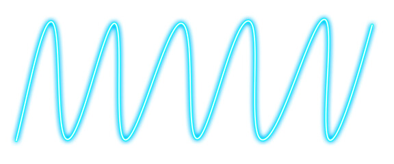 Blue neon glowing zig zag line on transparent background. 