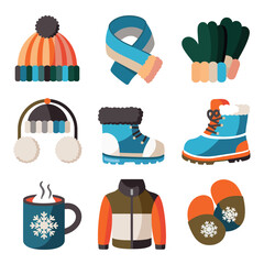 2d vector illustration icon, set of vibrant representing unique winter activities and sports
