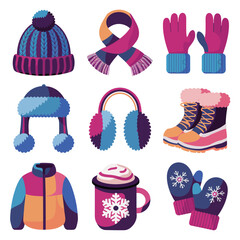 2d vector illustration icon, set of vibrant representing unique winter activities and sports
