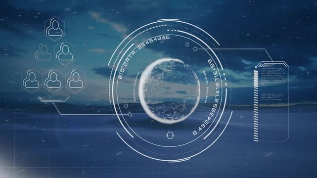 Interface animating fading data scrolling icons clustering panel pulsing ring rotating for big-data