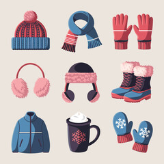 2d vector illustration icon, set of vibrant representing unique winter activities and sports
