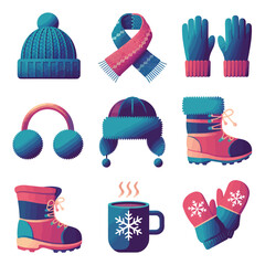 2d vector illustration icon, set of vibrant representing unique winter activities and sports
