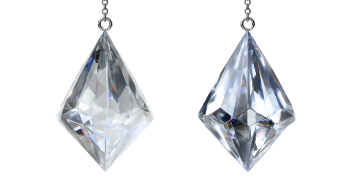 two diamond cristal hanging  on white background