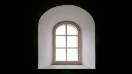Fototapeta premium Arched window whispers ancient tales, framing eloquent silence, perfect for Solstice reflection or a Winter's quiet retreat