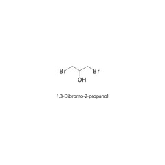 1,3-Dibromo-2-propanol skeletal structure. Halogenated alcohol compound schematic illustration. Simple diagram, chemical formula.