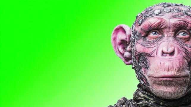 Cybernetic simian art with mosaic patterns, evoking Futurism Day's whimsical celebration, blending imagination with vivid innovation