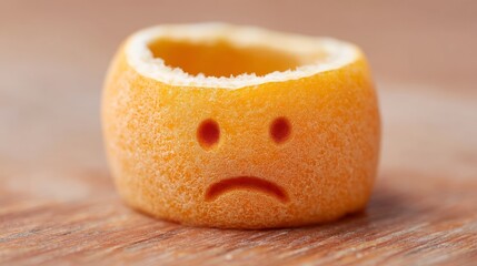 Sad citrus peel artfully captures bittersweet emotions, celebrating unique quirkiness for International Moment of Laughter Day festivities