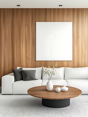 Modern Minimalist Living Room with Wooden Accent Wall
