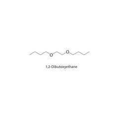 1,2-Dibutoxyethane skeletal structure. Acyclic ether compound schematic illustration. Simple diagram, chemical formula.
