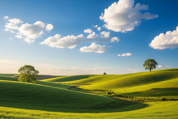 Obraz premium Serene Rolling Hills Under a Cloud-Kissed Sky
