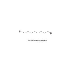 1,8-Dibromooctane skeletal structure. Halogenated alkane compound schematic illustration. Simple diagram, chemical formula.