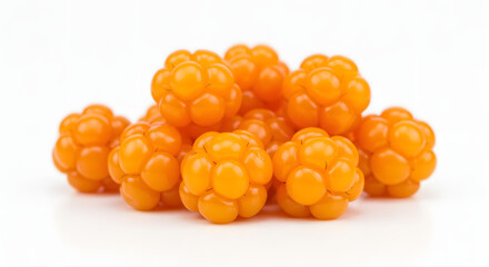 Fresh Golden Cloudberries Scattered on White Surface PNG