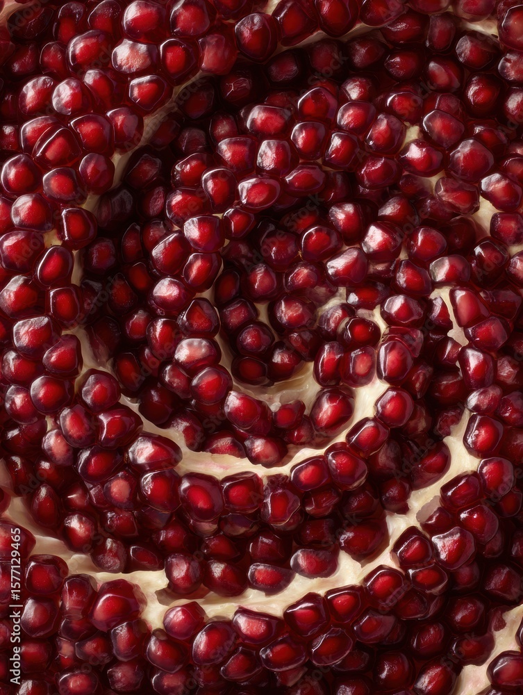 Poster bright pomegranate seeds create a striking abstract spiral design with a natural texture showing unt
