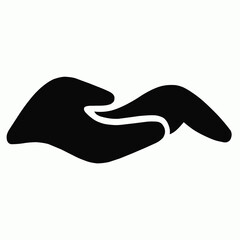 Minimalist black silhouette of two hands forming a caring gesture. Perfect for concepts like support, protection, unity, healthcare, charity, wellness, and safety branding.