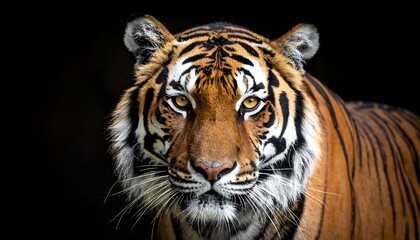 Close-up tiger portrait against black