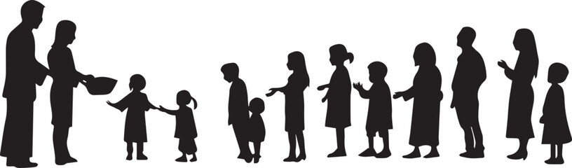 Vector illustration of diverse people silhouettes: business, family, and fashion figures standing, walking, and posing in a group.
