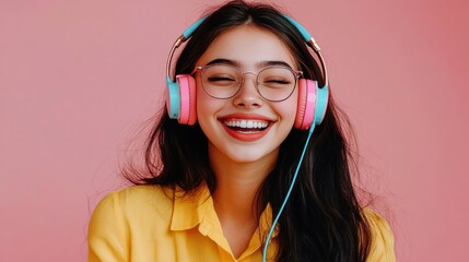 Cheerful Customer Support Representative Achieving Excellence on a Vibrant Background Excelling in Service Delivery