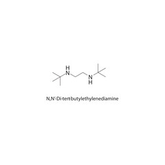 N,N’-Di-tert-butylethylenediamine skeletal structure. Branched aliphatic diamine compound schematic illustration. Simple diagram, chemical formula.