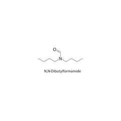 N,N-Dibutylformamide skeletal structure. Substituted formamide compound schematic illustration. Simple diagram, chemical formula.