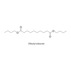Dibutyl sebacate skeletal structure. Dicarboxylic acid diester compound schematic illustration. Simple diagram, chemical formula.