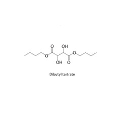 Dibutyl tartrate skeletal structure. Hydroxy dicarboxylic acid diester compound schematic illustration. Simple diagram, chemical formula.