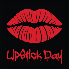 Bold red lips in silhouette symbolize Lipstick Day celebration striking contrast against dark
