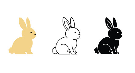 Rabbit Icon Set in Color Line Art and Silhouette Style