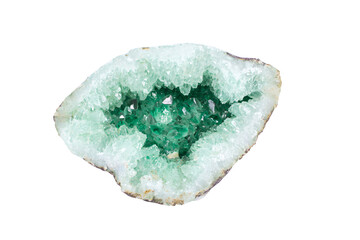 a green piece of rock with a white background