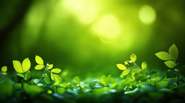 Lush Greenery on Dreamy Background - Perfect Spring Wallpaper for Nature Enthusiasts Green Blur backgroud, Beautiful as
