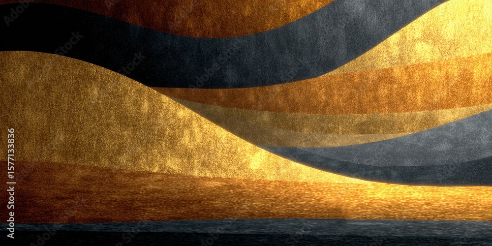 Poster abstract waves in metallic gold: captivating abstract composition, displaying the flowing and elegan