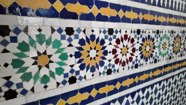 Traditional Moroccan Zellige Mosaic Tile Wall &ndash; Colorful Geometric Pattern

