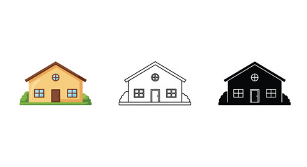 House Icons in Color Outline and Silhouette Style for Real Estate