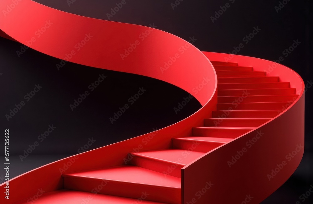 Aufkleber a red spiral staircase curves upward against a dark background creating a striking visual effect