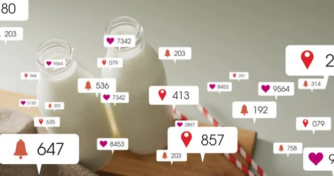 Popup icons appearing after pause around milk bottles, illustrating engagement before fading off