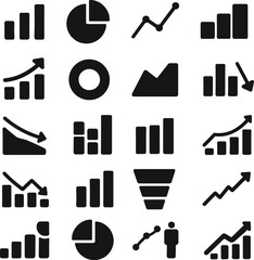 Obraz premium Business Chart and Graph Silhouettes Vector Data Icon Set