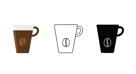 Coffee Cup Icons Set Filled Outline and Black Variations