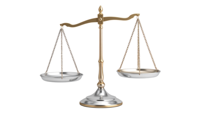 Golden and silver uneven balance scales with one side raised higher